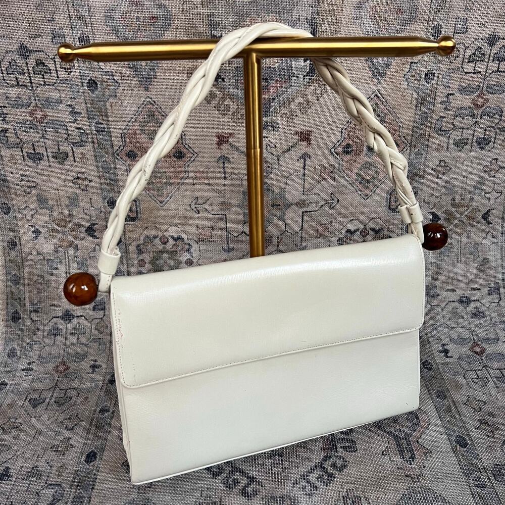 Vintage 1950s ParisStyle Ivory Shoulder Bag Top Handle Purse Mid Century Handbag